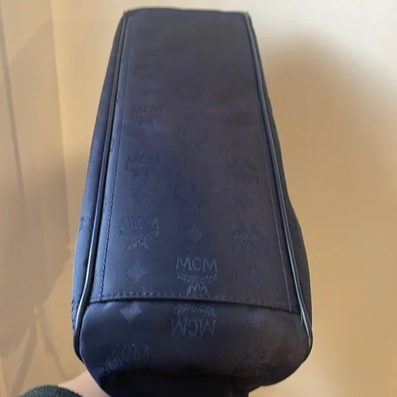 MCM Visetos Pattern Nylon Chain Tote Bag Shoulder Navy x Gold - Picture 8 of 8